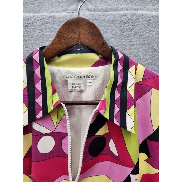 Maggy London Womens Geometric Print Jacket Size 8 Colorful Design - Picture 2 of 3